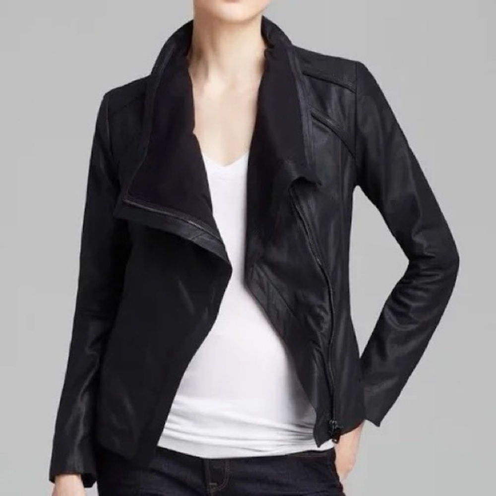 T Tahari Women’s merlot deluxe leather jacket Open-Front Blazer Size Medium